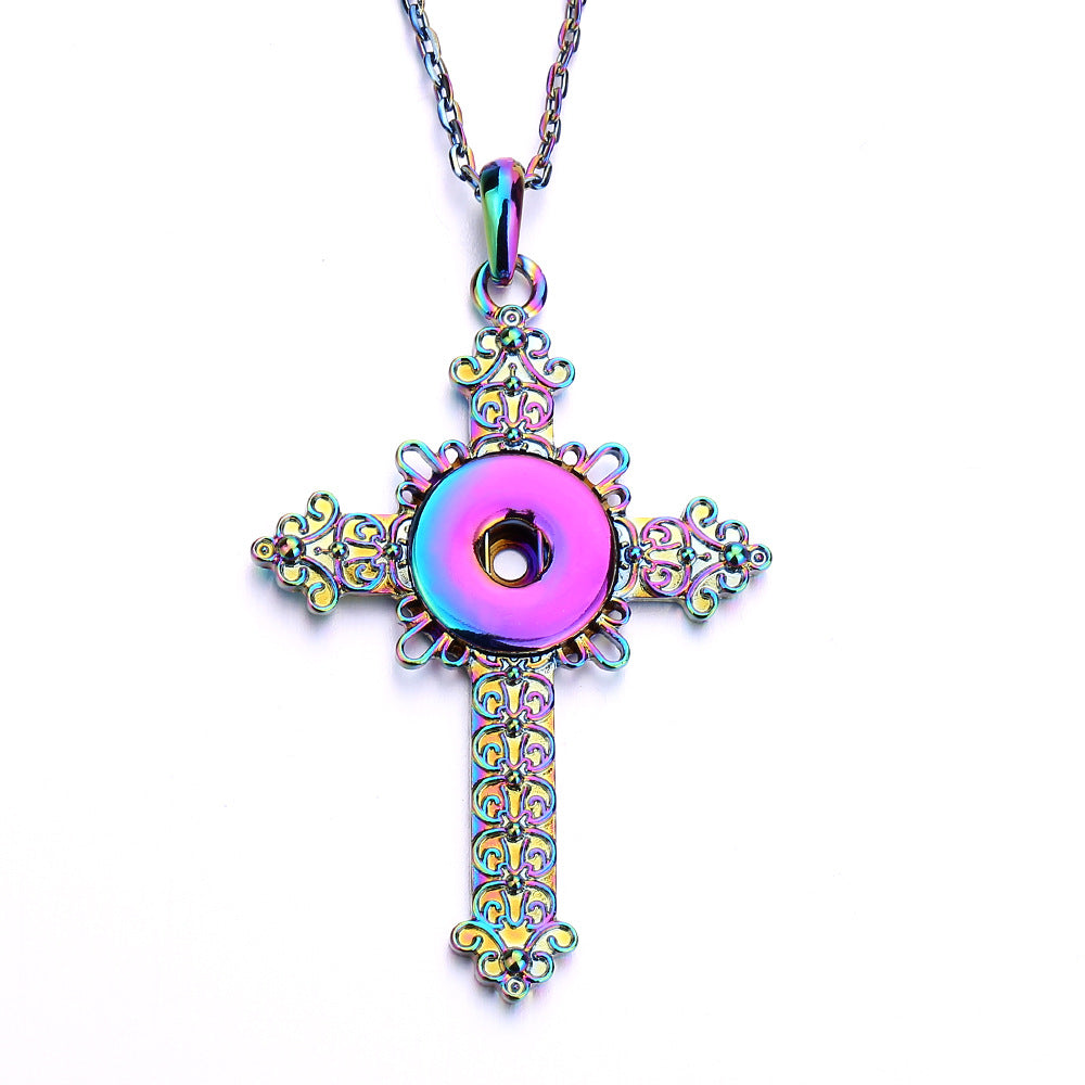 卸売 DIY スナップ ネックレス合金クロス ペンダント