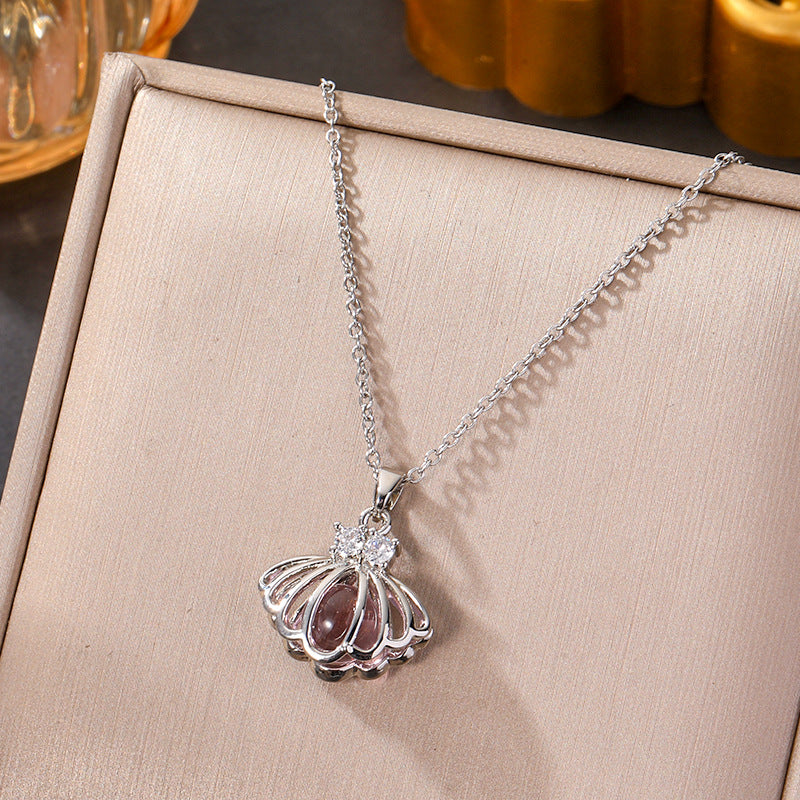 Wholesale Silver titanium steel necklace with powder zirconium inlay