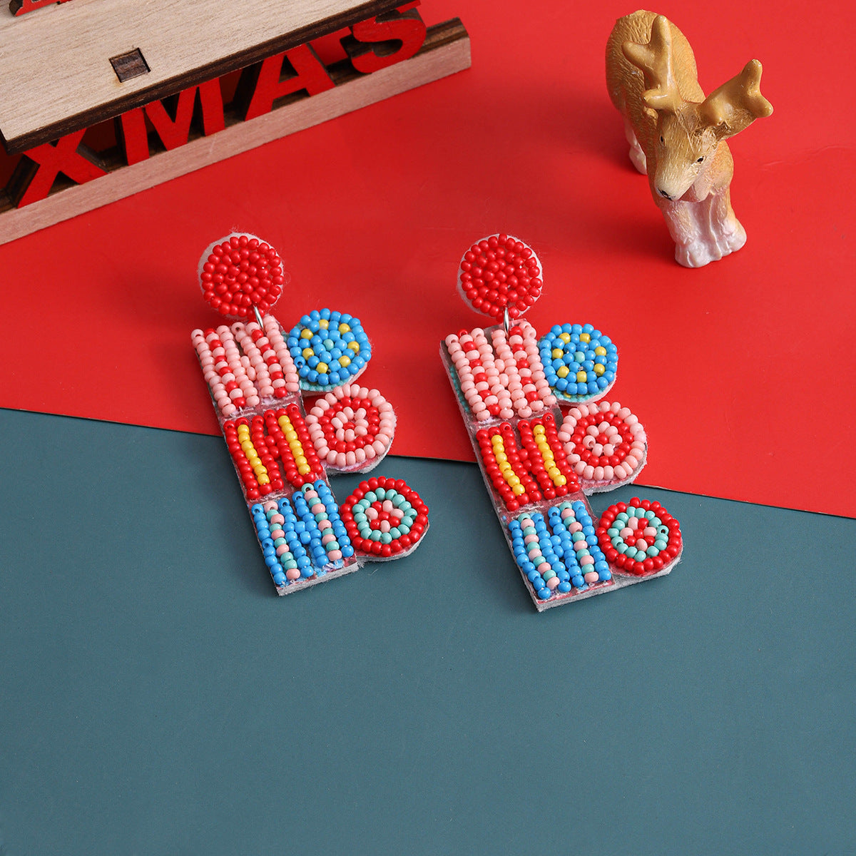 Wholesale Christmas HOHOHO Handmade Rice Bead Earrings