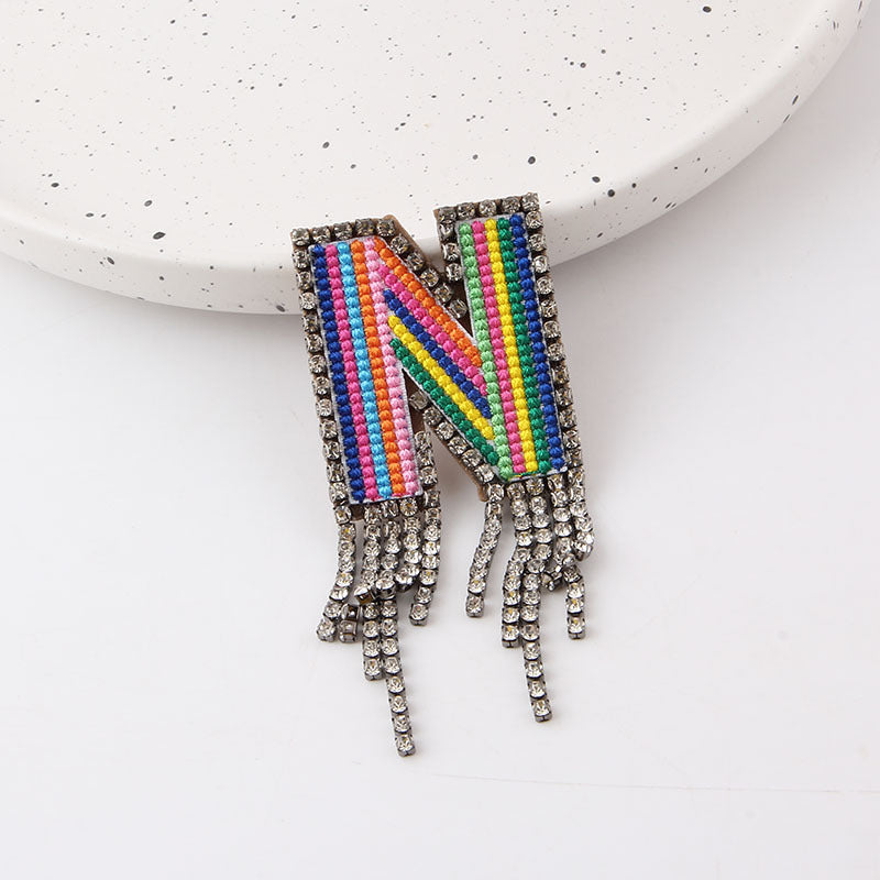 Wholesale Colorful Diamond Letter Tassel Brooch