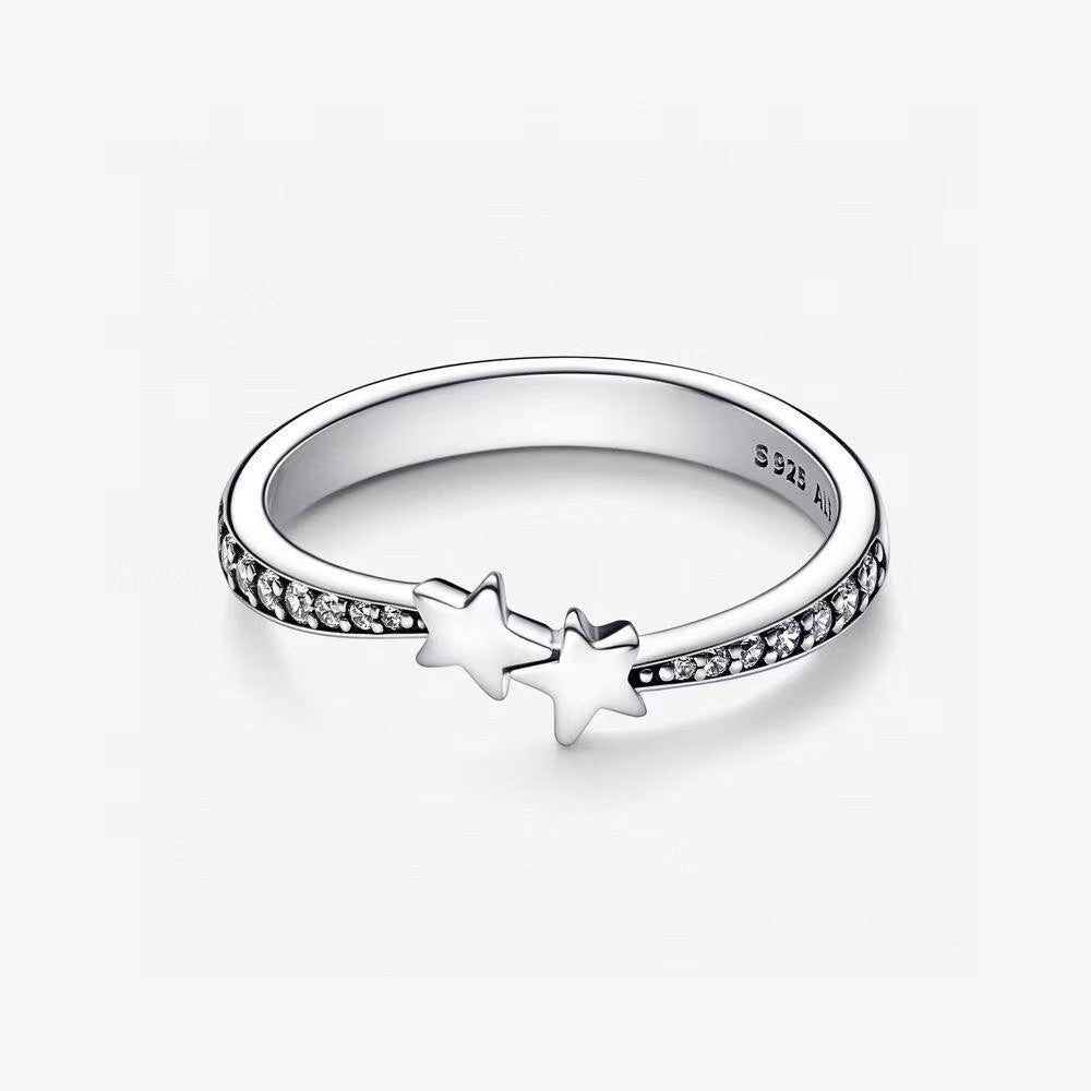 Wholesale Valentine's Day silver-plated shining meteor row Diamond elegant five-pointed star ring