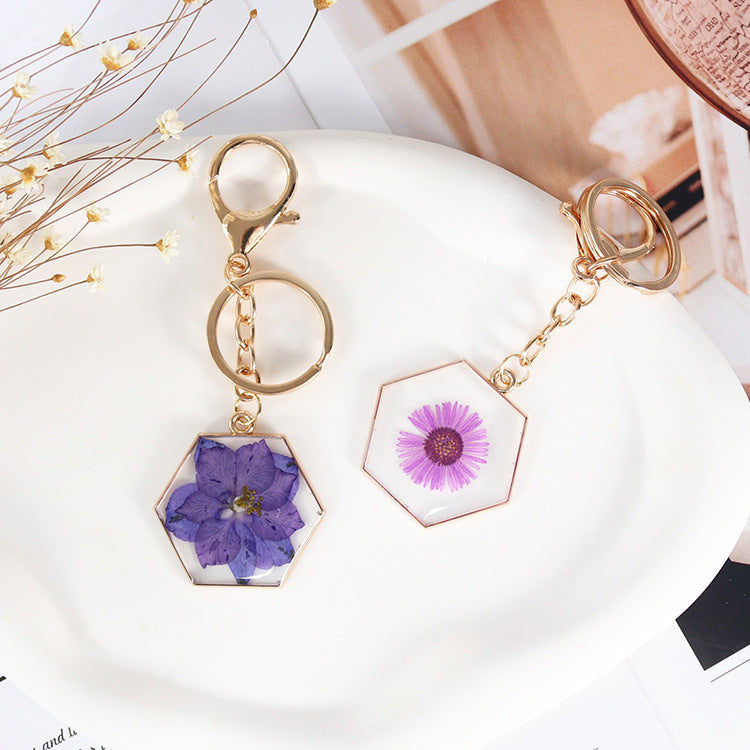 Wholesale 6pcs Natural Dried Flower Specimen Keychain