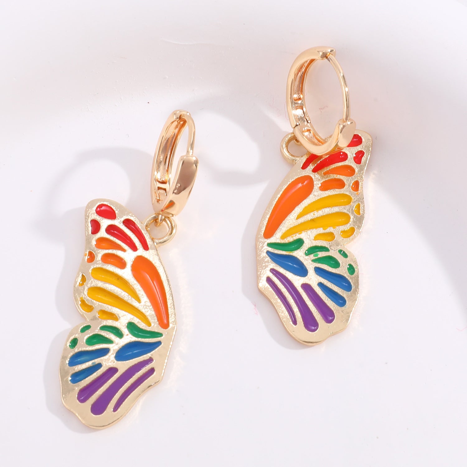 Wholesale Rainbow Alloy Love Peace Symbol Butterfly Wing Earrings