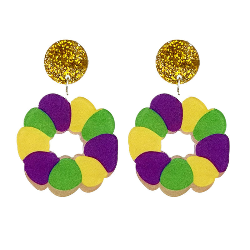 Wholesale 2 Pairs/pack Carnival Crocodile Lobster Love Acrylic  Mardi Gras Earrings