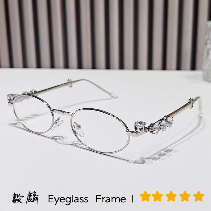 Wholesale Metal diamond oval small frame glasses resin anti-blue light glasses rhinestones plain y2k sunglasses