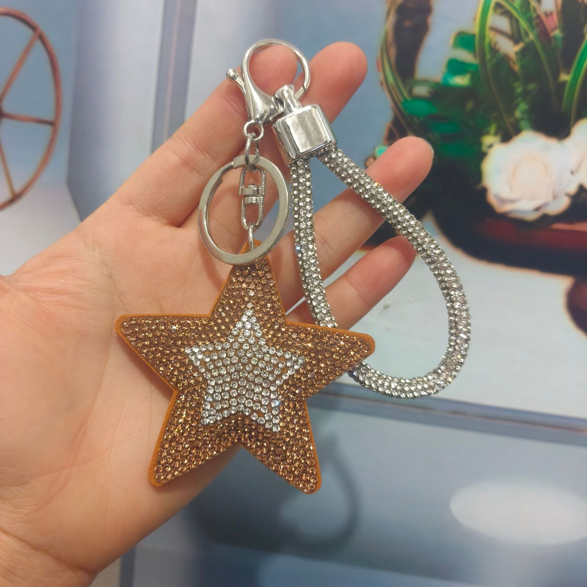 Wholesale Colorful cartoon pentagram diamond studded keychain