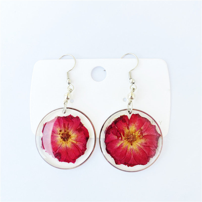 Wholesale 6pcs Real Rose Flowers Simple Natural Real Flower Earrings