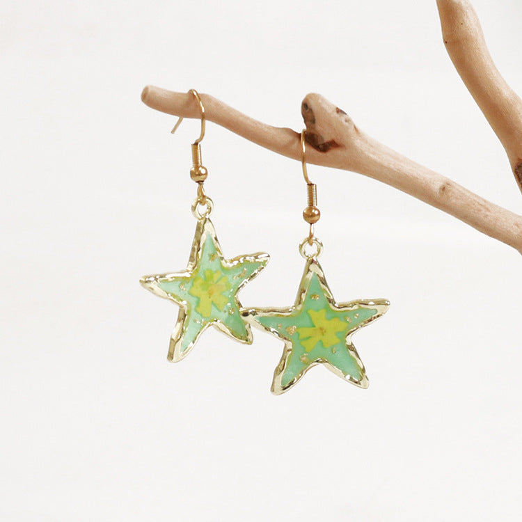Wholesale 6pcs Small Fresh Five-pointed Star-shaped Immortal Flower Earrings