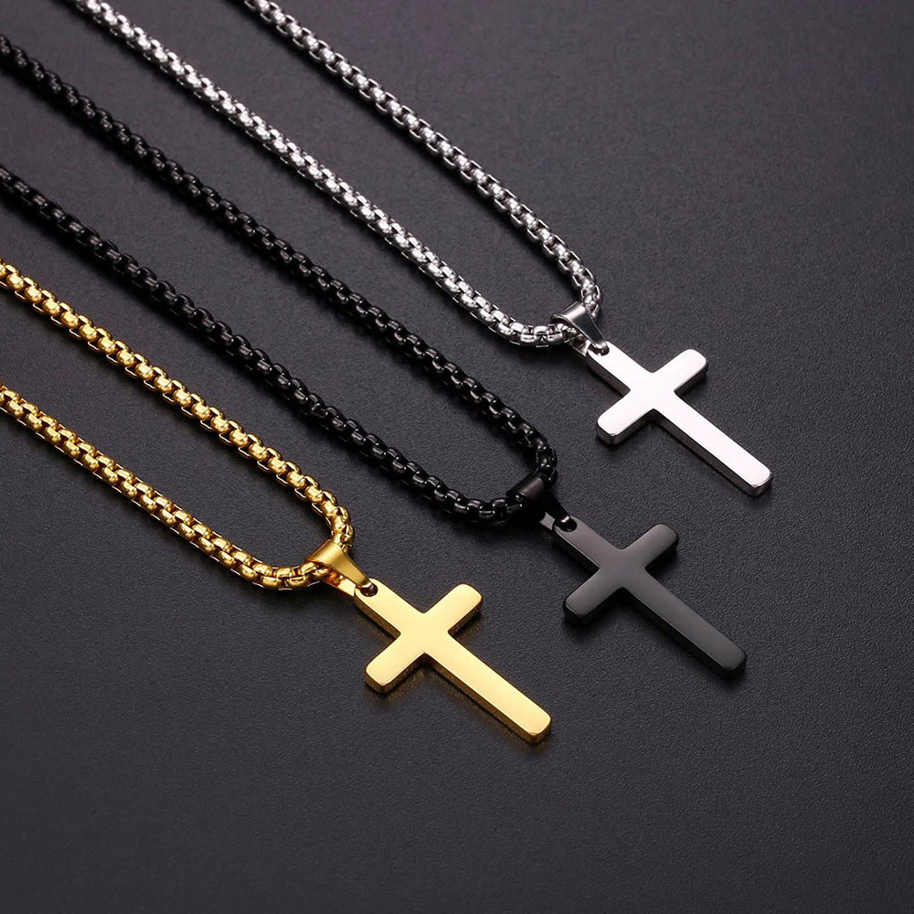 Wholesale Snake bone chain double layered cross pendant stainless steel necklace