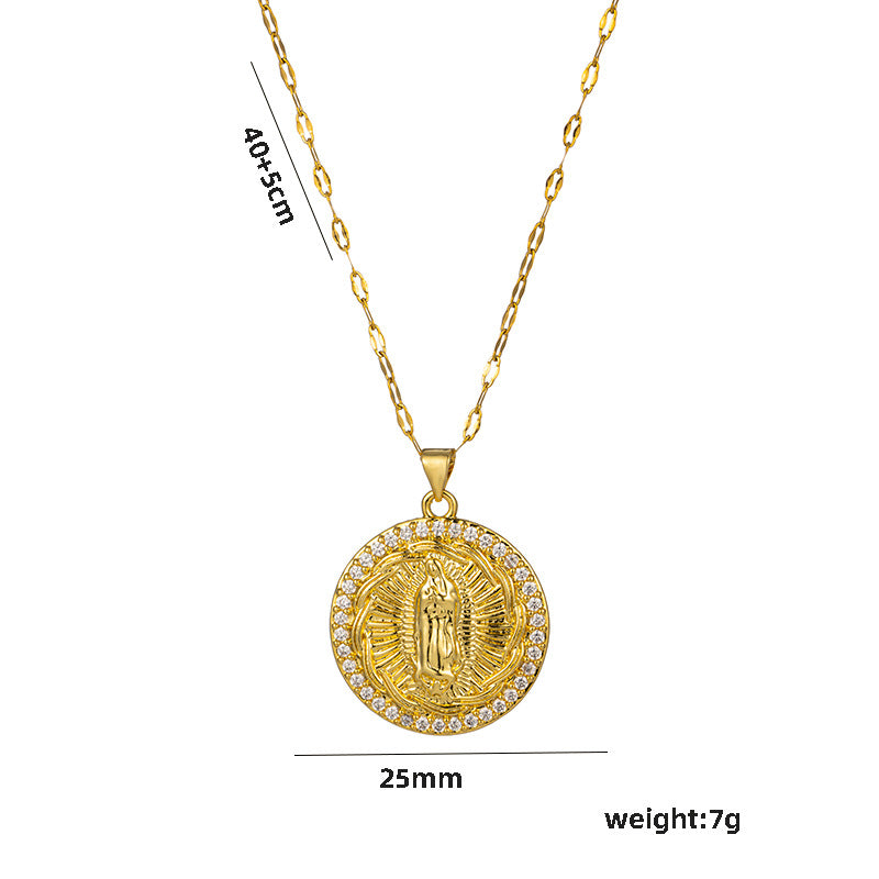 Wholesale  Clavicle Titanium Zircon Light   Madonna  Religion Necklace