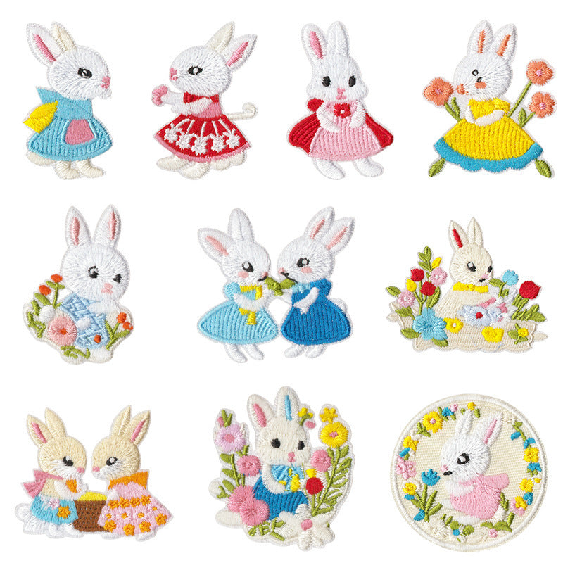 Wholesale Embroidered Cartoon Rabbit No Sew Patches 10Pcs For Clothing Repair Kids Down et Decorative Gift