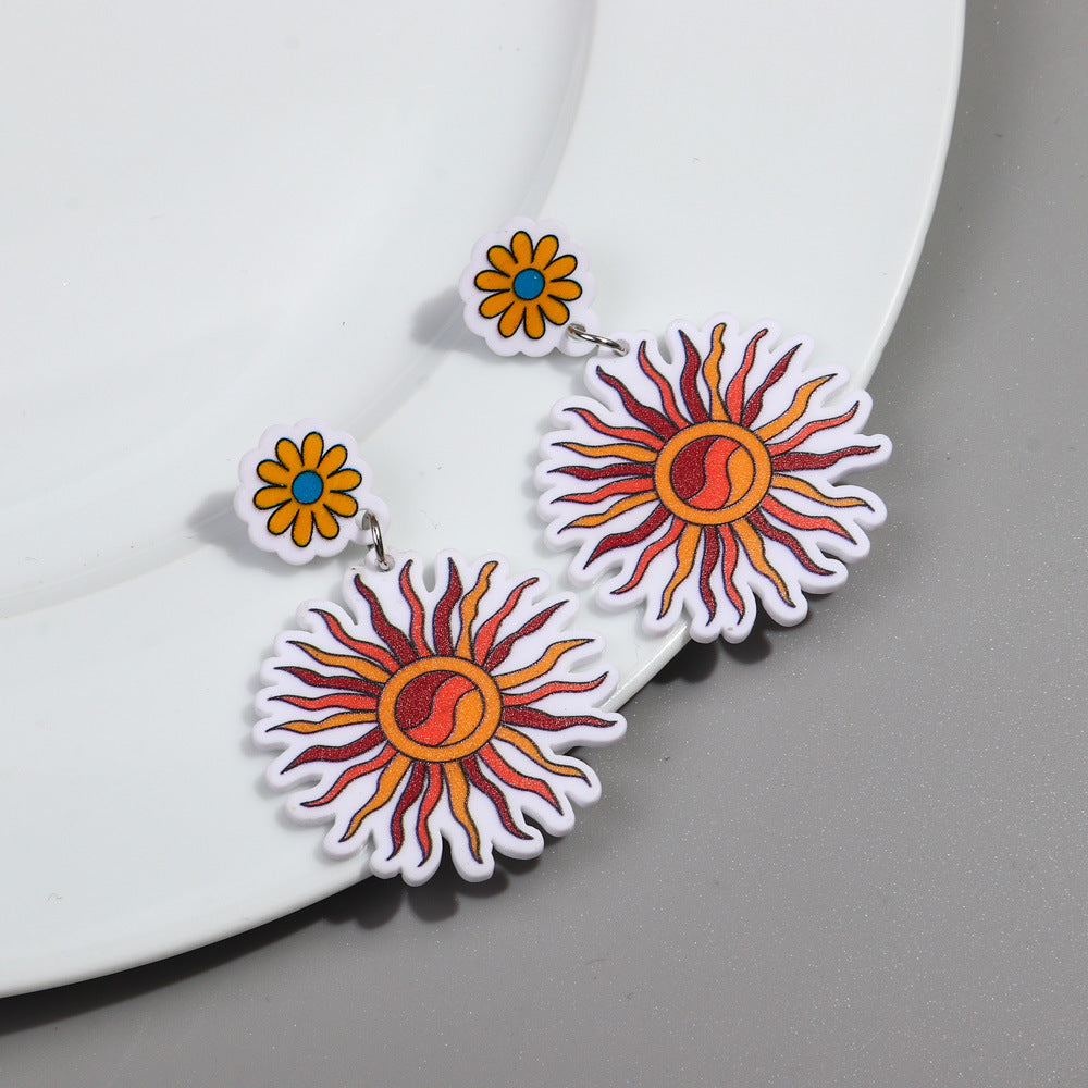 Wholesale Rainbow Print Colorful Butterfly Sunflower Acrylic Earrings