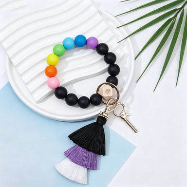 Wholesale Bohemian Silicone Bead Bracelet Tassel Keychain Bag Charm For Wedding Gift