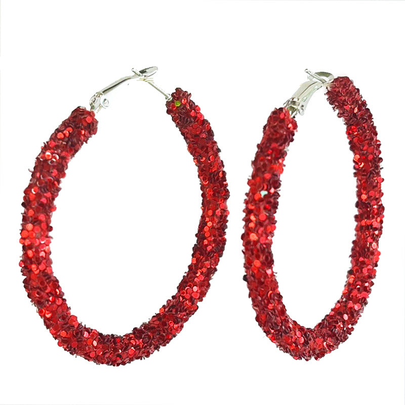 Wholesale 2 Pairs/pack Christmas Color Palette Atmosphere, Big Earrings, Shiny Red Candy Rhinestone Earrings