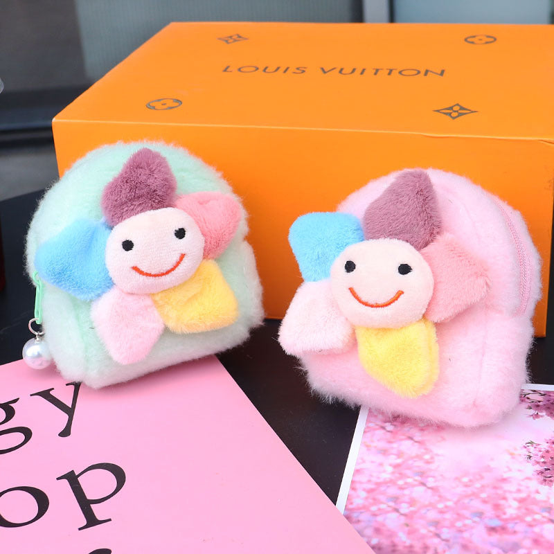 Wholesale New Solid Color Smiley Face Cartoon Plush Flower Coin Purse