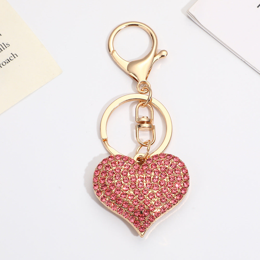 Wholesale Pink and Red Full Diamond Peach Heart Metal Keychain