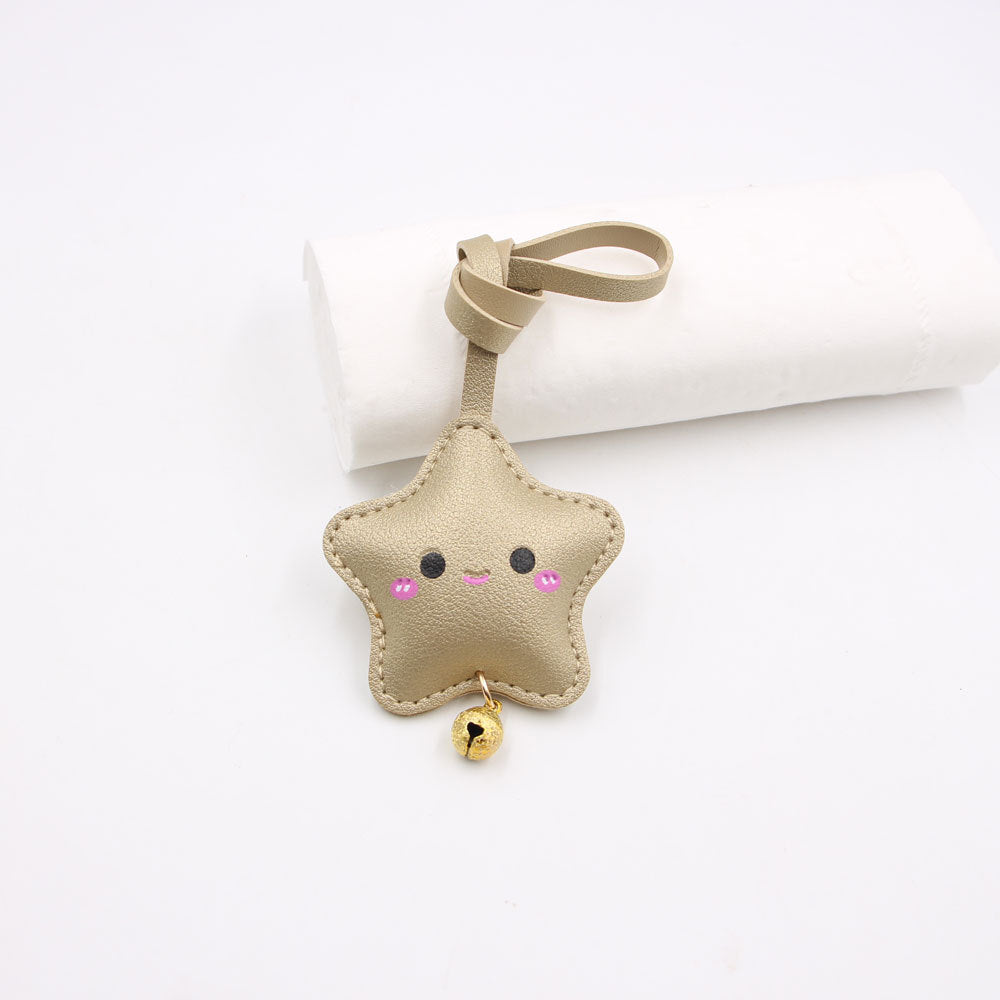 Wholesale Cute Embossed Star Car Keychain Face Faux Leather With Electroplated Finish Trendy Bag Charm Fashion Accessory For Gift And Resale