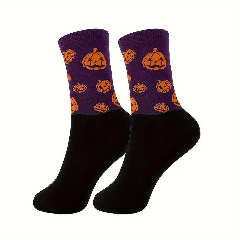 Wholesale Halloween Skull Pumpkin Bat Cartoon Print Casual Socks