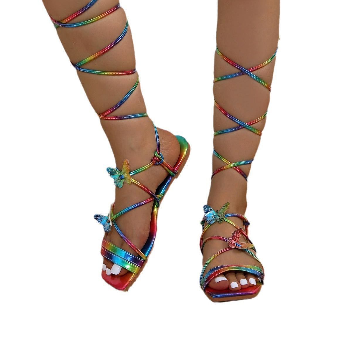 Wholesale Strap Coloring Square Head Entanglement Band -bottom Sandals