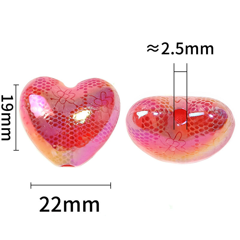 Wholesale 50pcs Lace Heart Print Acrylic Beads