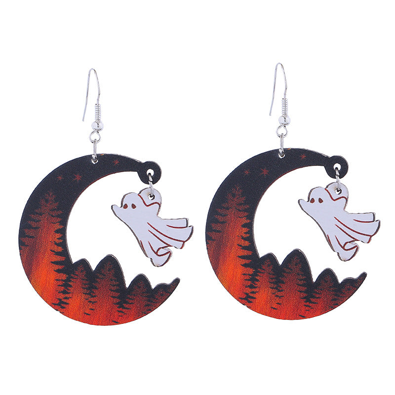Wholesale  Wooden Earrings Ghost Pumpkin Castle Fun