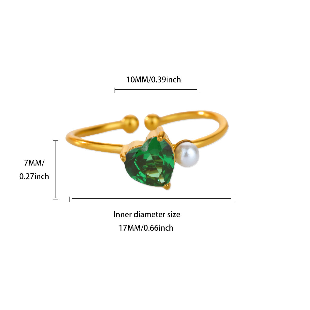 Wholesale Luxury Zircon Pearl Heart-Shaped Adjustable Opening Ring