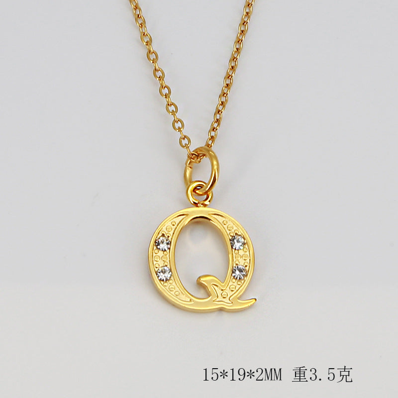 Wholesale Titanium Steel Diamond Letter Necklace Clavicle Chain