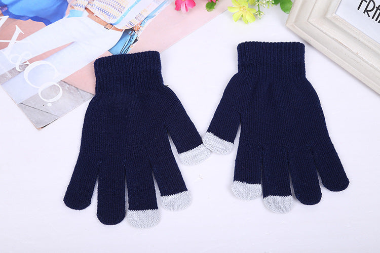 Wholesale 2pcs Autumn and Winter Touch Screen Warm Solid Color Acrylic Gloves