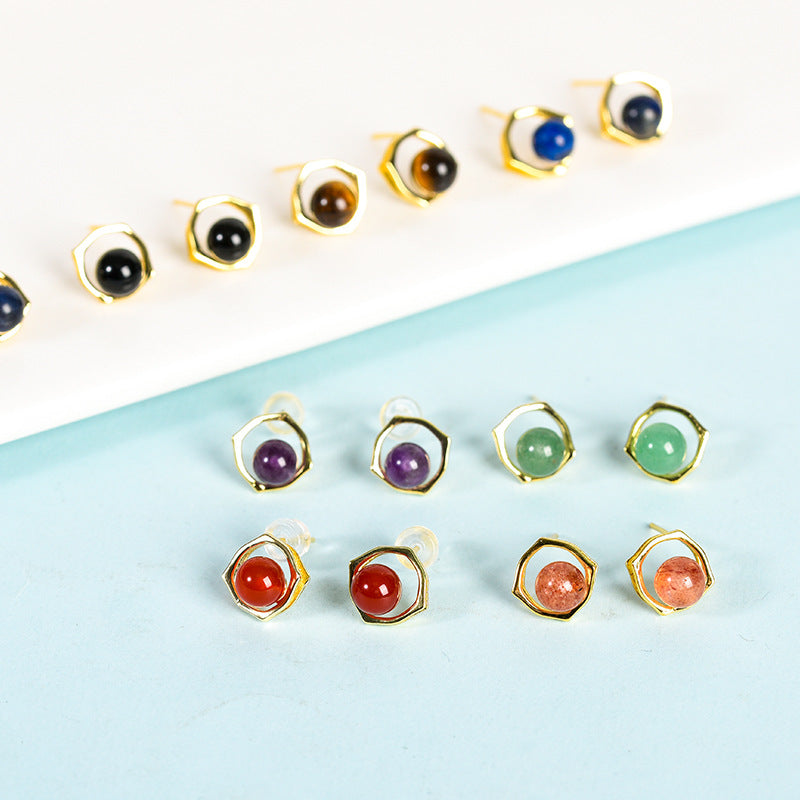 Wholesale Natural Crystal Gravel Square Round Bead Earrings