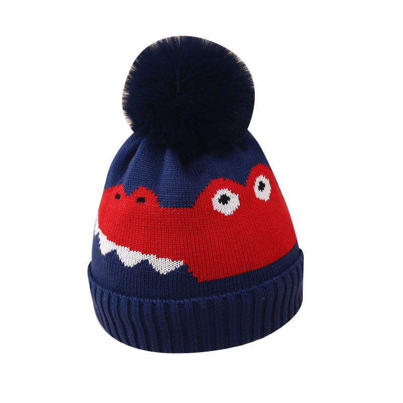 Wholesale Children's Dinosaur Knitted Hat Plus Velvet and Thickened Cartoon Woolen Hat