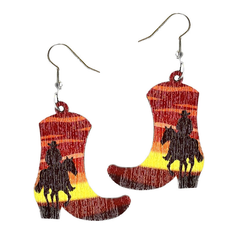Wholesale 2pairs/pack Western Denim Wood Earrings