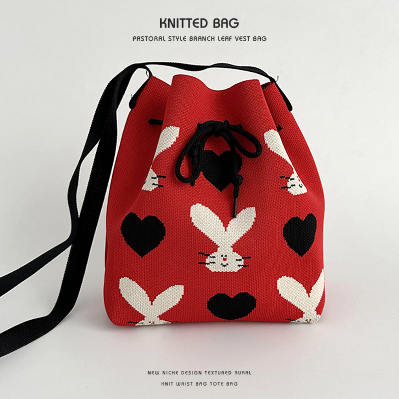 Wholesale Knitted wool drawstring lunch box bag handbag hand tote bag bucket bag