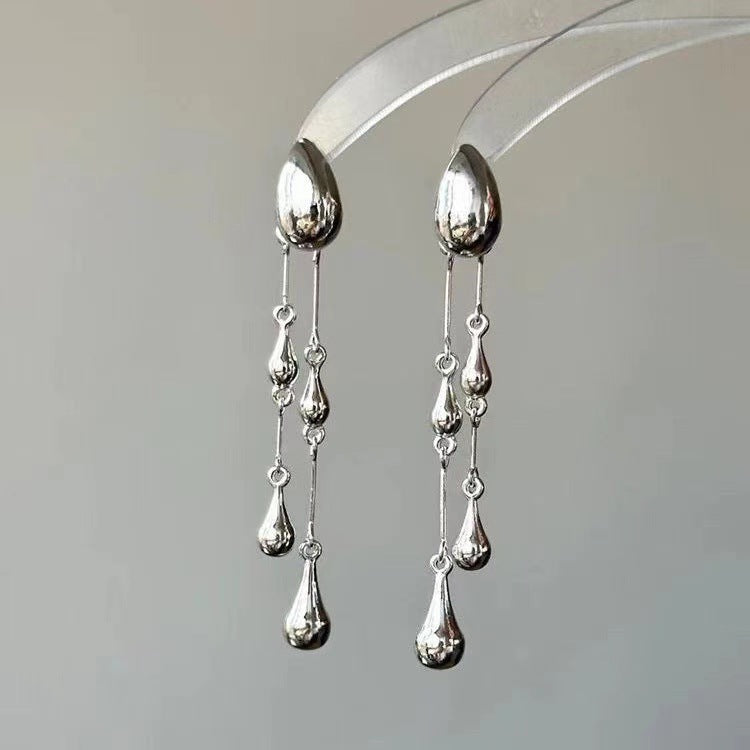 Wholesale Alloy Silver Teardrop Tassel Earrings
