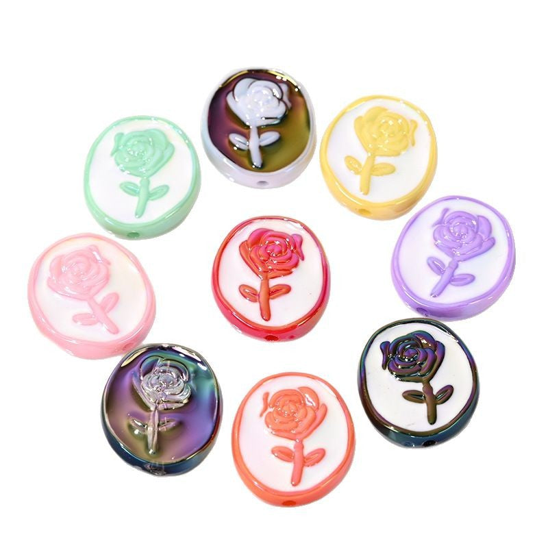 Wholesale  10pcs/pack Double sided rose round cake with straight hole bead   Acrylic Beads