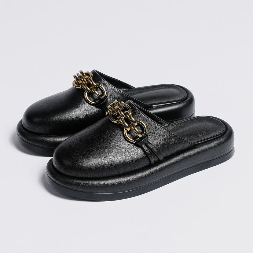 Wholesale Leather Thick Soled Baotou Half Slippers