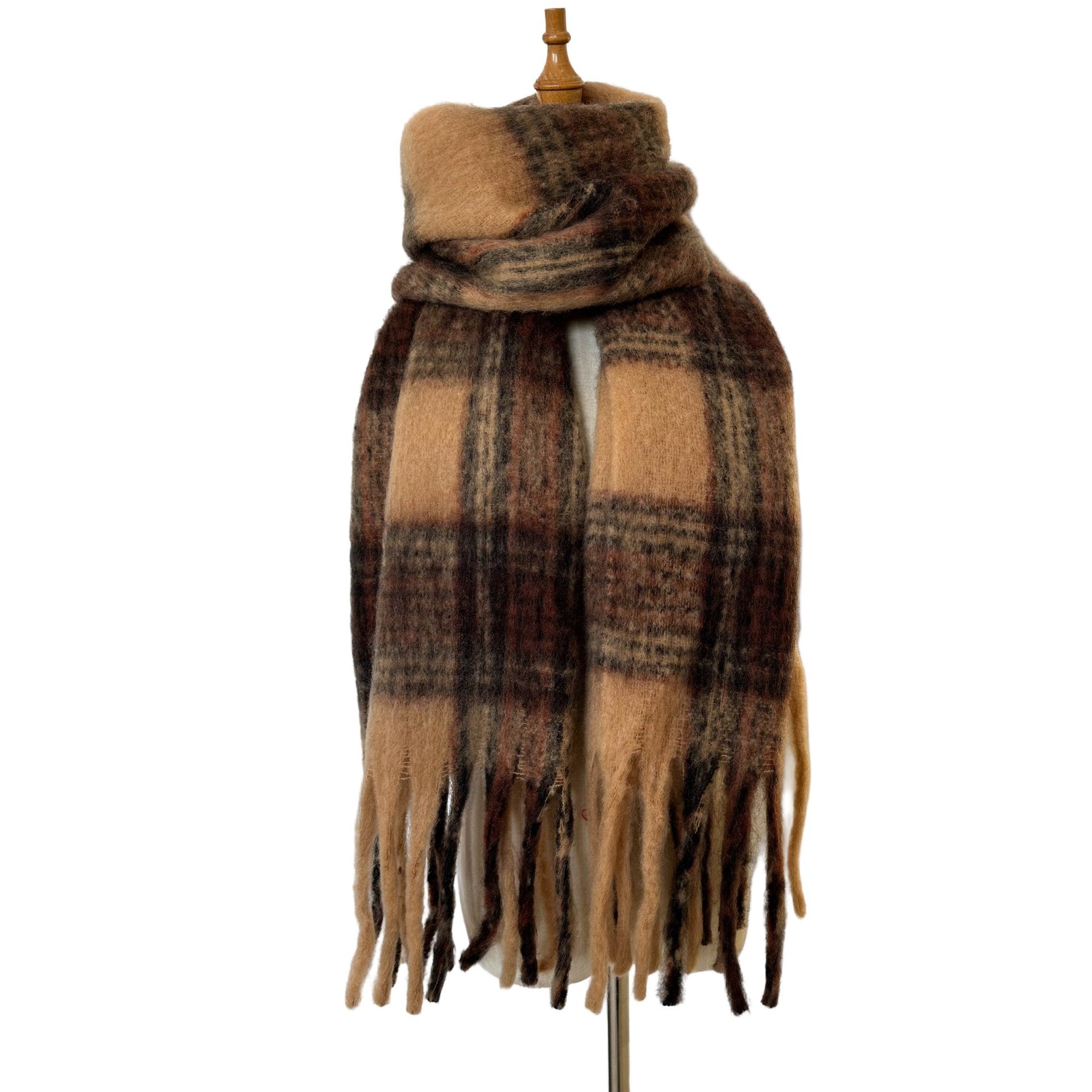 Wholesale Winter Thickened Hoop Yarn Thick Beard Thick Braid Tassel Striped Scarf