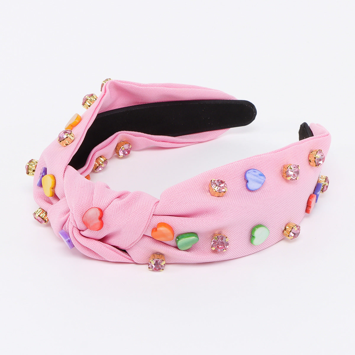 Wholesale Valentine's Day Creative Colorful Heart Diamond Knotted Fabric Multicolor Headband