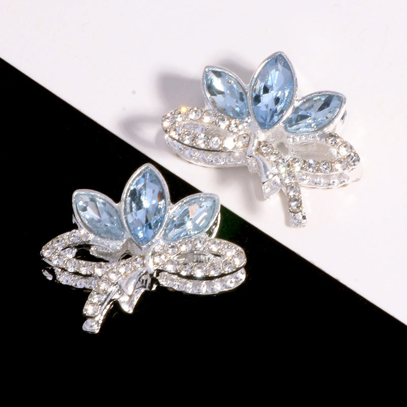 Wholesale 6pcs/pack Double-sided alloy rhinestone lotus straight hole loose DIY beads