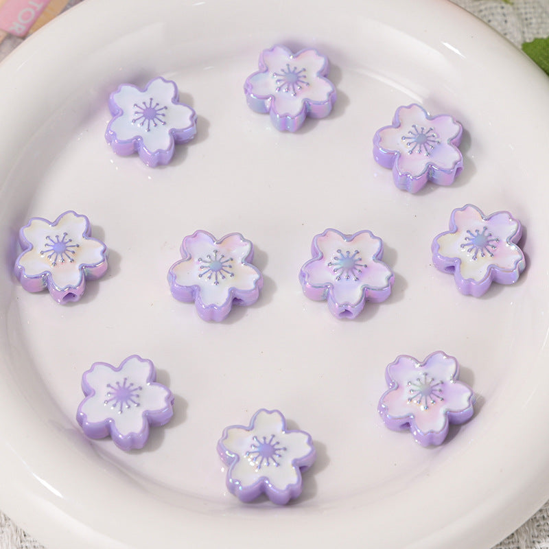 Wholesale 10pcs UV Colorful Double-sided Cherry Blossom Vertical Hole Acrylic Beads