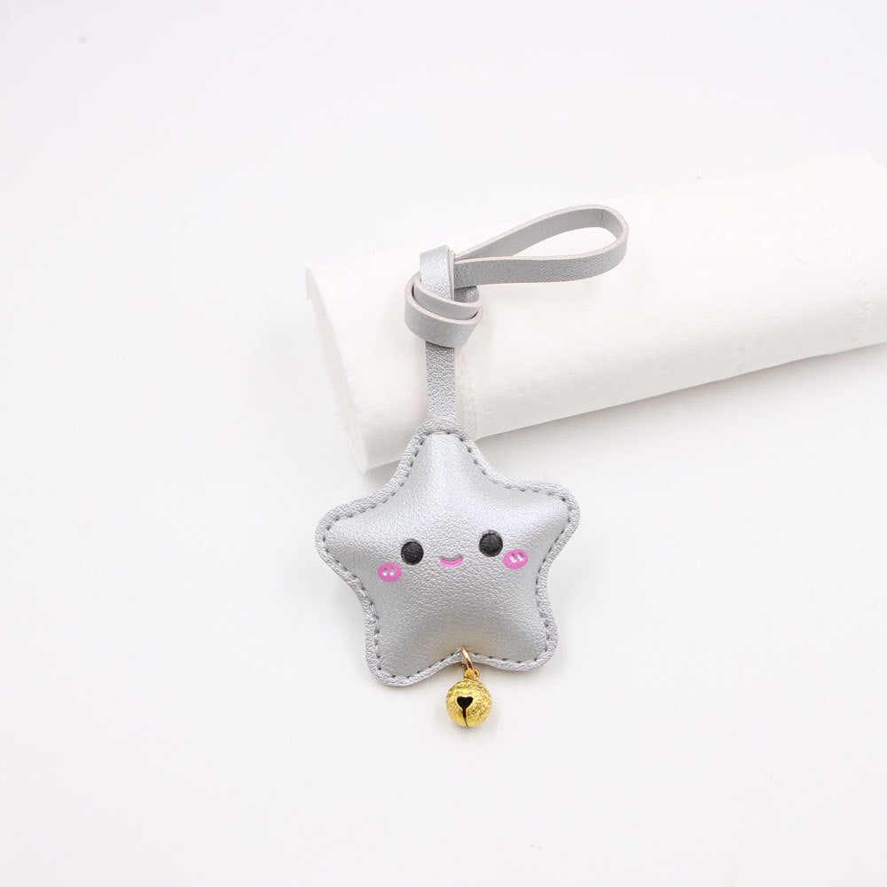 Wholesale Cute Embossed Star Car Keychain Face Faux Leather With Electroplated Finish Trendy Bag Charm Fashion Accessory For Gift And Resale