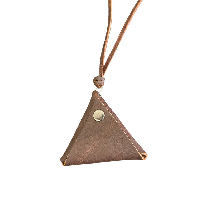 Wholesale Vintage Cowhide Triangle Zero Wallet Necklace