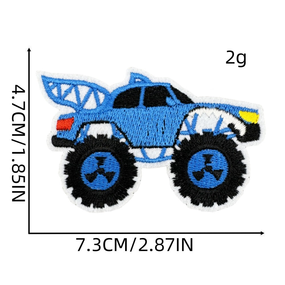Wholesale Trendy Monster Truck Embroidered Patch Polyester Sew On Applique For Kids Clothing Bags And DIY Crafts