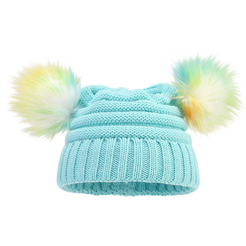 Wholesale Children's Knitted Hats 3-10 Years Old, Colorful Fur Ball Woolen Hats, Winter Hats