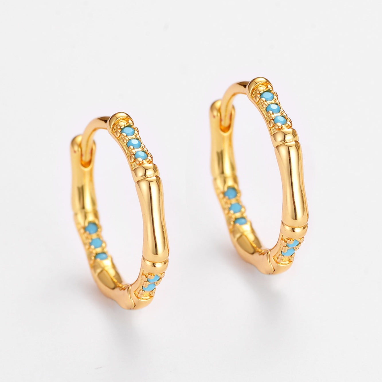 Wholesale  Style Turquoise Bamboo Earrings,  Niche Simple Hoops