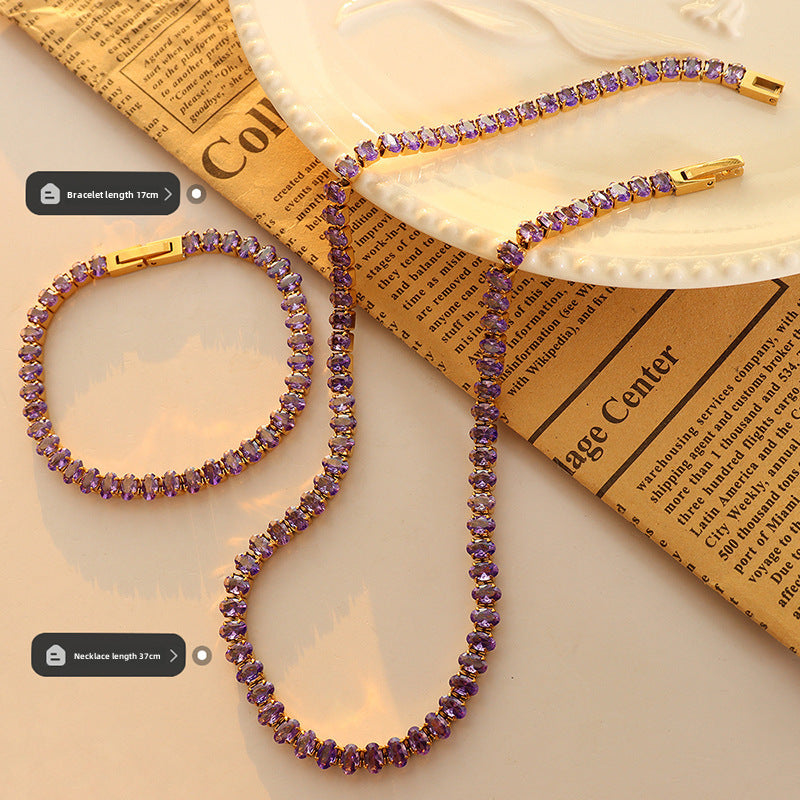 Wholesale elegant temperament solid color diamond zircon inlaid necklace bracelet jewelry set