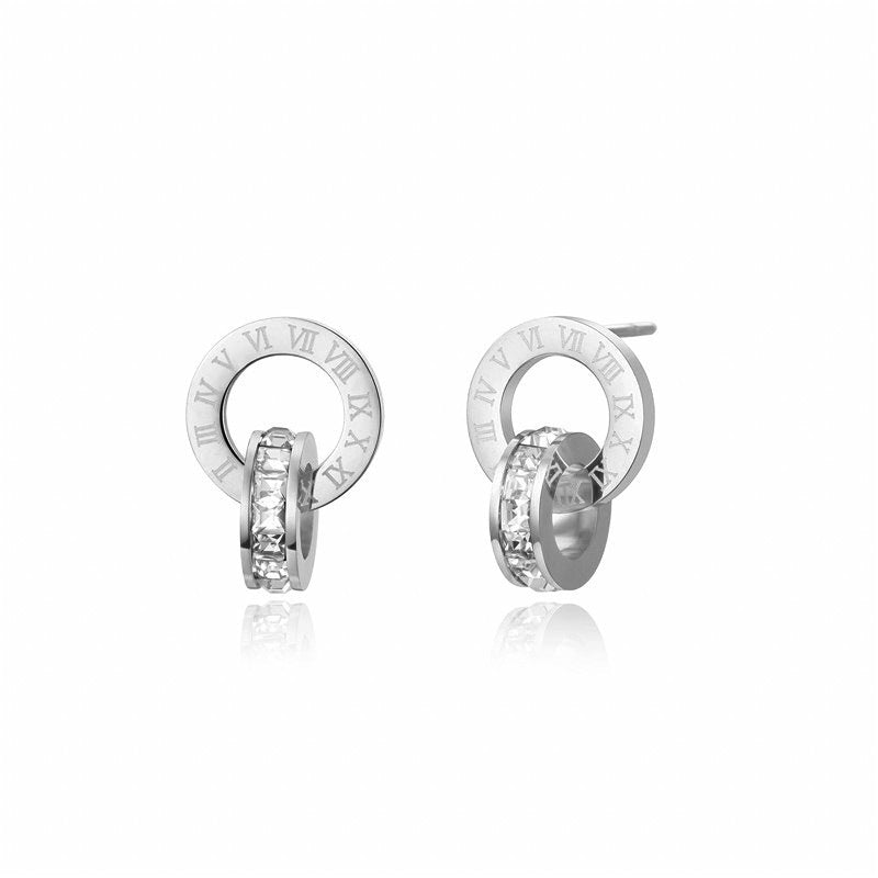 Wholesale Plated Titanium Steel Roman Numeral Double Ring Sparkling Collarbone Necklace 3 Piece Set Women S Everyday Wear