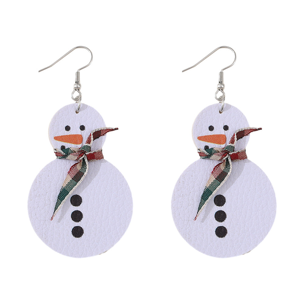 Wholesale Christmas snowman f plaid ribbon earrings
