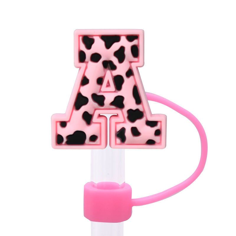 Wholesale 8/10mm 100PCS/PACK Pink Leopard Pattern Letter Silicone Straw Set