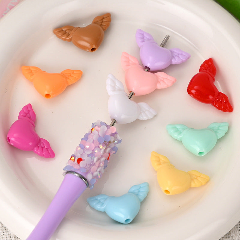 Wholesale 10 pcs Acrylic Heart Wings Necklace Pendant with Hole Beads