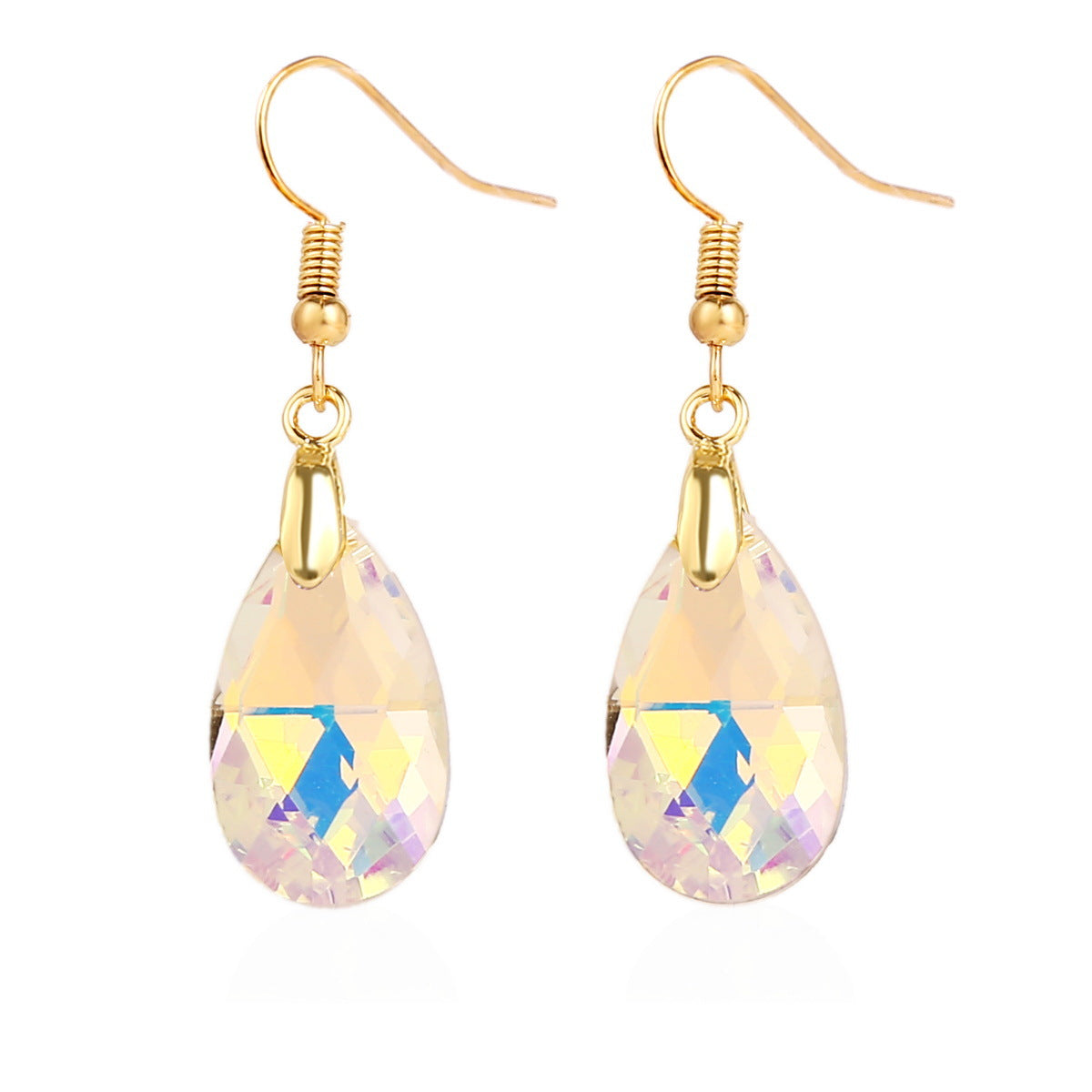 Wholesale Mother's Day Long Crystal Light Luxury High-end Colorful Crystal Water Drop Earrings